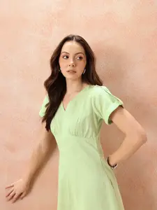 all about you Roll-Up Sleeves Cotton A-Line Dress