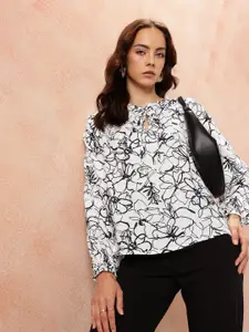 all about you Floral Print Tie-Up Neck Puff Sleeve Top