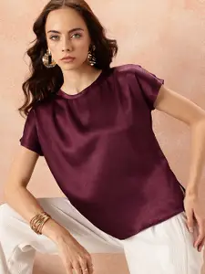 all about you Crinkle Effect Extended Sleeves Satin Finish Top