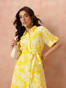 all about you Printed Belted Shirt Midi Dress