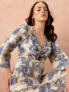 all about you Printed Cut-Out Pure Cotton A-Line Midi Dress