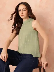 all about you Vertically Self-Striped High-Neck A-Line Top