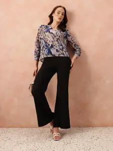 all about you Abstract Print Georgette Semi-Sheer Draped-Style Top