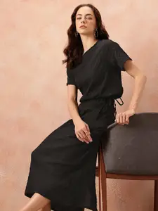 all about you Seersucker Effect Tie-Up Detail Top with Midi A-Line Skirt