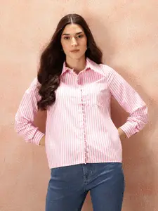 all about you Studded Striped Pocket Detail Casual Shirt