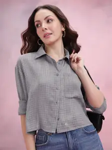 DressBerry Seersucker Checked Boxy Casual Shirt