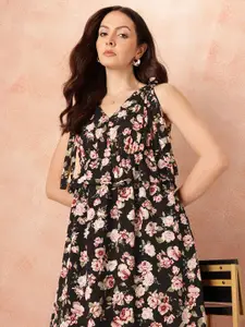 all about you Tropical Print Ruffled & Bow Detail Georgette Maxi Empire Dress