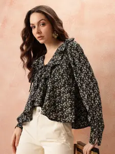 all about you Floral Print Ruffles Empire Crop Top