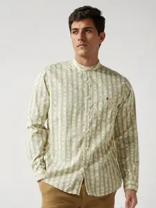 Louis Philippe Jeans Men Slim Fit Band Collar Vertical Striped Casual Shirt