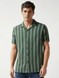 Louis Philippe Jeans Men Cuban Collar Vertical Striped Cotton Casual Shirt