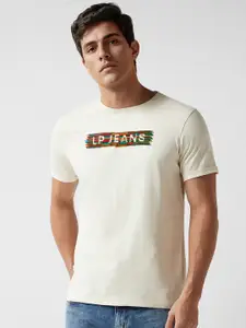 Louis Philippe Jeans Men Typography Printed Round Neck Cotton Slim Fit T-shirt