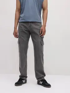 The Roadster Life Co. Men Vintage Wash Straight Fit Cargo-Style Jeans