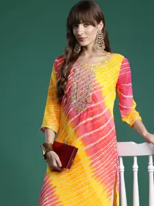 Indo Era Leheriya Embroidered Georgette Kurta