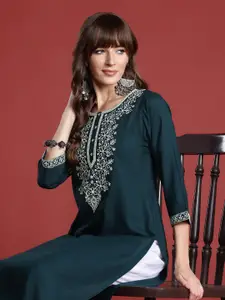 Indo Era Women Floral Embroidered Thread Work Kurta