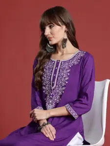 Indo Era Women Floral Embroidered Thread Work Kurta
