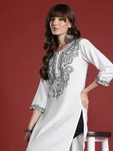 Indo Era Women Floral Embroidered Thread Work Kurta