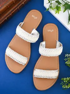 Styli Women Embellished Embroidered Open Toe Flats