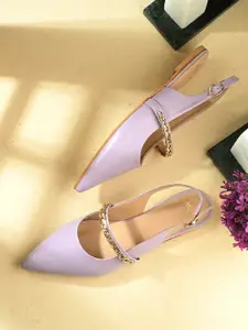 Styli Pointed Toe Flat Ballerinas with Buckles