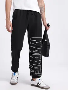 Marvel by Glitchez Men Marvel Typography Print Mid-Rise Relaxed Fit Pure Cotton Joggers