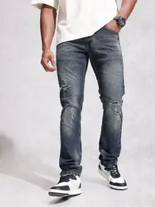 WROGN Men Slim Fit Low Distress Heavy Fade Stretchable Jeans