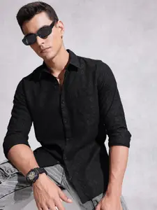 WROGN Opaque Self Design Textured Pure Cotton Casual Shirt