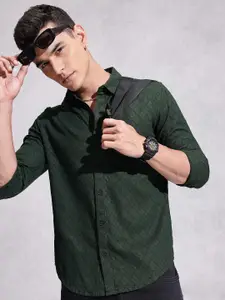 WROGN Opaque Self Design Textured Pure Cotton Casual Shirt