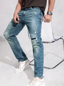 WROGN Men Anti Fit Low Distress Light Fade Stretchable Jeans