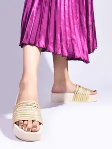 TRYME Women  Flatform Solid Ethnic - Embellished Synthetic Leather Round Toe  Sandals