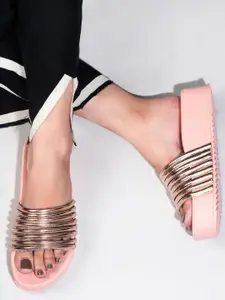 TRYME Women  Ethnic - Embellished Synthetic Leather Flatform Round Toe Sandals