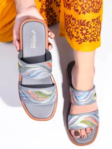 TRYME Women Synthetic Leather Flatform Round Toe Sandals