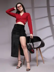 KASSUALLY Front Slit Asymmetry Midi Skirt