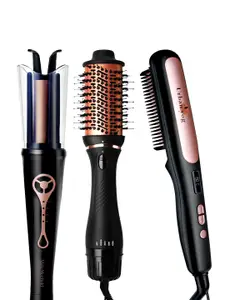 URBANYOG MakeMeeBold Hair Styling Set - Straightening Brush + Hot Air Brush + Hair Curler
