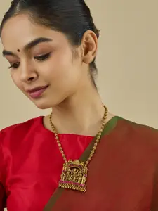 Kushal's Fashion Jewellery  Copper Ruby-Green Gold-Plated Antique Necklace