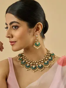 Kushal's Fashion Jewellery Embellished Bridal Copper GreenVictorian  Kundan Necklace