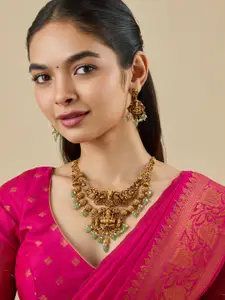 Kushal's Fashion Jewellery  Copper Ruby-Green Gold-Plated Antique Necklace