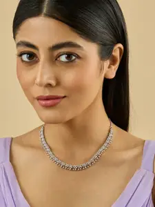 Kushal's Fashion Jewellery Copper White Rhodium Gold-Embellished Bridal Zricon Necklace