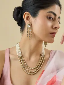 Kushal's Fashion Jewellery Embellished Bridal Copper WhiteVictorian  Kundan Necklace