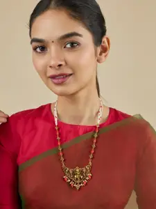 Kushal's Fashion Jewellery  Copper Ruby-Green Gold-Plated Antique Necklace