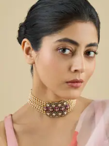 Kushal's Fashion Jewellery  Copper Ruby Victorian-Plated Kundan Necklace