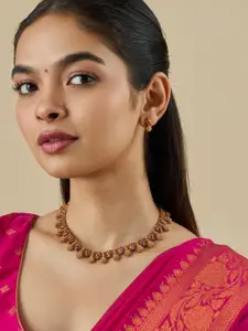 Kushal's Fashion Jewellery  Copper Ruby-Green Gold-Plated Antique Necklace