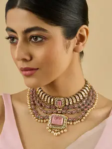 Kushal's Fashion Jewellery  Copper Pink Victorian-Plated Kundan Necklace