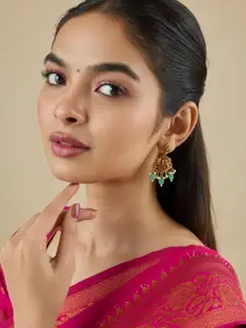 Kushal's Fashion Jewellery  Ruby-Green Gold-Plated Classic Antique Drop Earrings