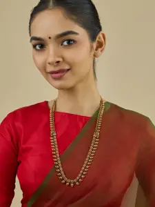 Kushal's Fashion Jewellery  Copper Ruby-Green Gold-Plated Antique Necklace