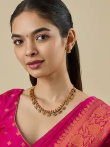 Kushal's Fashion Jewellery  Copper Green Gold-Plated Antique Necklace