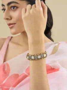 Kushal's Fashion Jewellery Embellished Bridal  Pink Victorian-Plated Kundan Kada Bangle