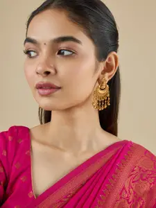 Kushal's Fashion Jewellery  Gold-Plated Crescent Shaped Antique Drop Earrings