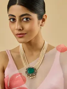Kushal's Fashion Jewellery  Copper Green Victorian-Plated Cubic-Zircon Necklace