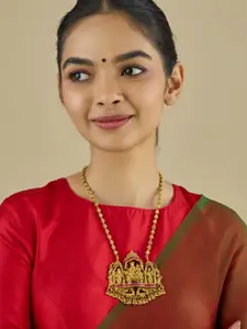 Kushal's Fashion Jewellery Gold-Plated Stone Studded & Beaded Antique Necklace