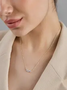 Kushal's Fashion Jewellery  92.5 Silver Gold Plated Cubic Zircon Studded Pendant Chain