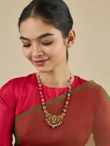 Kushal's Fashion Jewellery  Copper Ruby-Green Gold-Plated Antique Necklace